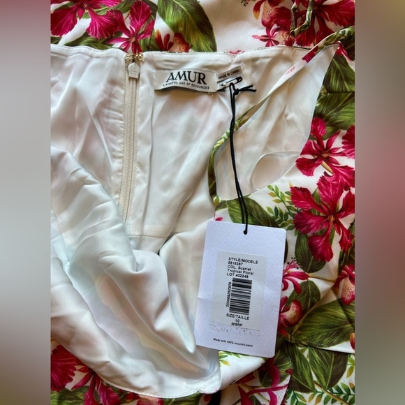 AMUR Womens Dress Deborah Tropical Floral Print Midi Ruffle High Low Size 10 - Picture 12 of 16